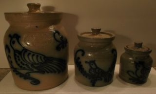 Beaumont Pottery York Maine Salt Glaze Pottery Canister Set With Bird Designs