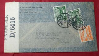 Peru Lima To Us D6416 Censored Wwii 1940s Airmail Cover To York Ny