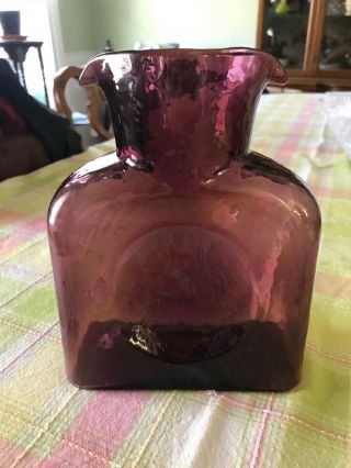 Vintage Blenko Amethyst Purple Art Glass Double Spout Water Jug Bottle Vase