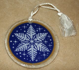 Peggy Karr Signed Fused Glass Christmas Snowflake Ornament Orig Pkg