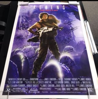 Aliens Movie Poster Cast Signed Sigourney Weaver Bill Paxton 27x40