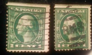 2 1909 George Washington 1 One Cent Stamps Wi Rare Green Line