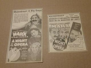 1935 Marx Brothers In A Night At The Opera Movie Newspaper Ads