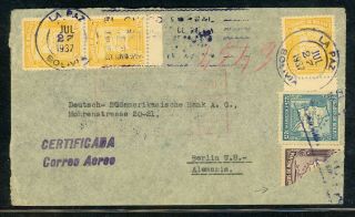 Bolivia Postal History: Lot 46 1937 Reg Bisect Map Multiple La Paz - Berlin $$$