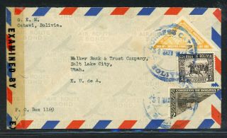 Bolivia Postal History: Lot 39 1944 Reg Censored Bisect Catavi - Slc Utah $$$