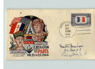 Staehle/ Fluegel Color Cachet,  World War Ii Patriotic,  Liberation Of Paris,  Patt