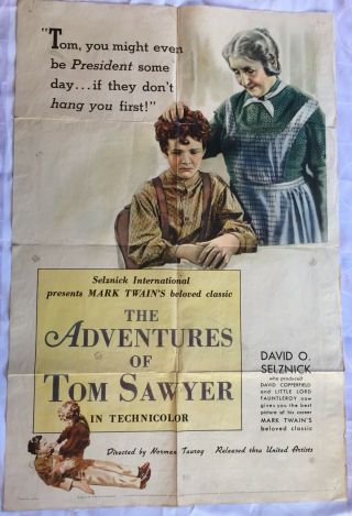 Rare Mark Twain Adventures Of Tom Sawyer 1938 One Sheet Movie Poster Vg