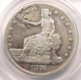 1876 - S Trade Silver Dollar T$1 - Anacs Xf40 Detail (ef40) - Rare Certified Coin