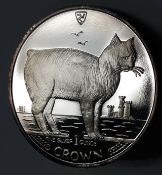 1988 Isle Of Man Cat 1 Oz.  999 Silver One Crown Proof Coin
