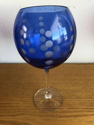 Mikasa Cheers Crystal Balloon Wine Glass Blue W/ Etched Dots