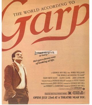 1982 The World According To Garp Robin Williams Movie Promo Vtg Print Ad