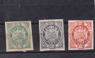 Bolivia 1894 Sc 42/4 Imperf,  Thin Paper,  N681