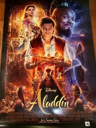 Aladdin Ds Movie Poster Cast Signed Premiere Mena Massoud Will Smith Naomi Scott