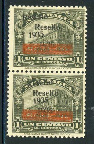 Nicaragua Mh Specialized: Maxwell 720var 1c Resello 1935 Double Ovpt Pair $$$