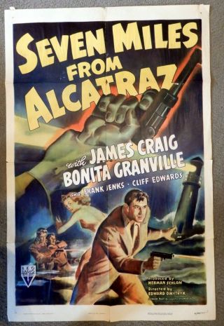 Vintage Movie Poster 27x41 Escape From Alcatraz - 1942