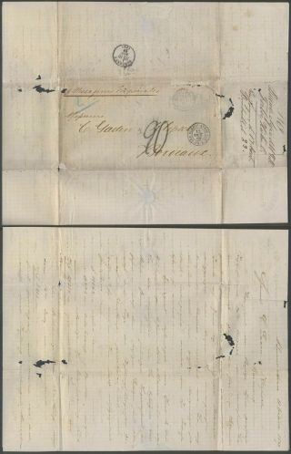 Argentina 1869 - Stampless Cover Buenos Aires To Bordeaux France 10000/85