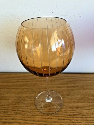 Mikasa Cheers Crystal Balloon Wine Glass Amber W/ Etched Stripes