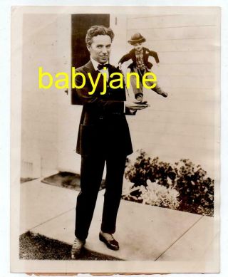 Charlie Chaplin 7x9 Photo Holds Little Tramp Doll In 1917 R1936