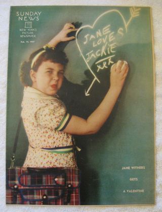 Vtg Jane Withers Cover Photo 1937 Ny Sunday News 30s Hollywood Movie Child Star