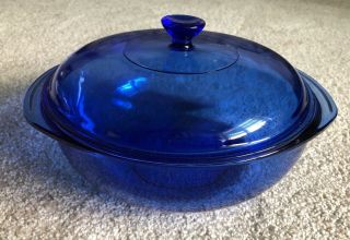 Vintage Pyrex Cobalt Blue 024 - 2 Qt 2 L Ribbed Round Casserole Dish & Lid