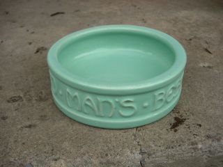 Vintage Mccoy Pottery Glazed Green Dog Bowl Dish " To Man 