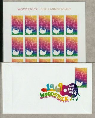 Woodstock Us 5409 Festival 50th Anniversary 20 Forever Stamp Sheet,  Dcp Cover