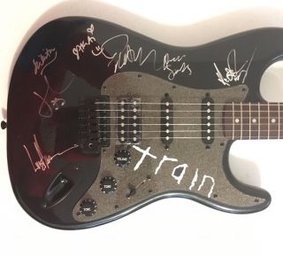 Train Group Signed Guitar Pat Monahan A Girl A Bottle A Boat Fender