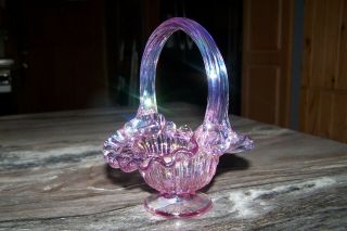 Fenton Pink Carnival Glass Mini Miniature Basket