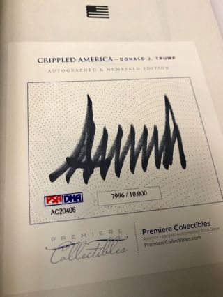 45th President Donald Trump Signed Crippled America Hardback Book PSA/DNA 2