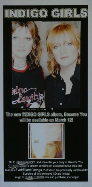 Indigo Girls Become You 2002 Rare Promo Poster Vg