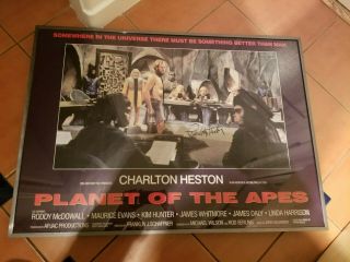 Very Rare Signed Charlton Heston Planet Of The Apes Poster Framed