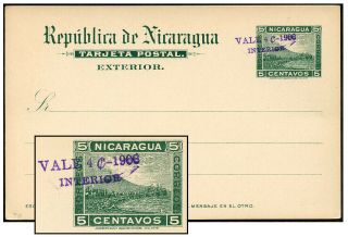 Nicaragua 4¢ 1908 On 5¢ Ps Card H&g 70