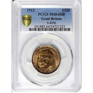 1912 Great Britain 1/2 Penny,  Pcgs Ms 64 Rb