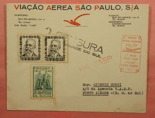 1940 Brazil Vasp First Flight Itajai To Porto Alegre Wwii Censor