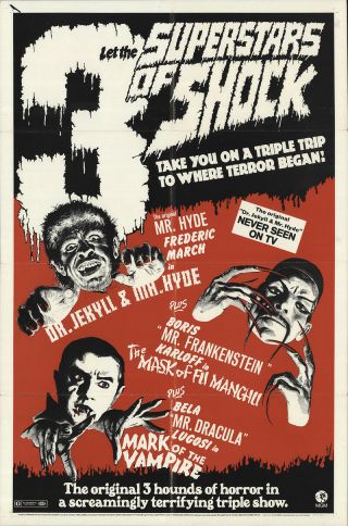 Dr.  Jekyll & Mr.  Hide/the Mask Of Fu Manchu/mark Of The Vampire 1972 27x41 Ho.