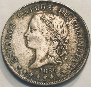 Colombia - 50 Centavos - 1886 - Km - 177a.  1 - Bogotá - Extra Fine Silver Coin