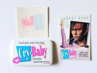 1990 Cry Baby Movie Promo Set Button Teardrop Tattoo Johnny Depp John Waters Pin