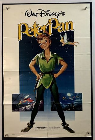 Peter Pan Movie Poster (good, ) One Sheet 1982 Rerelease Walt Disney 3694
