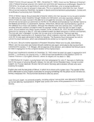 Robert Stroud Birdman of Alcatraz Signed Autographed Hand Written Letter PSA/DNA 3