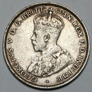 1915 H King George V Australia Heaton Silver Florin 2 Two Shillings Coin