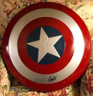 Stan Lee Hand Signed Autographed " Captain America " Full Size Shield W/ Psa