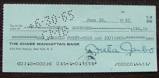 Greta Garbo Bank Check Signed In Blue Ink To Her Secretary June 30 1965