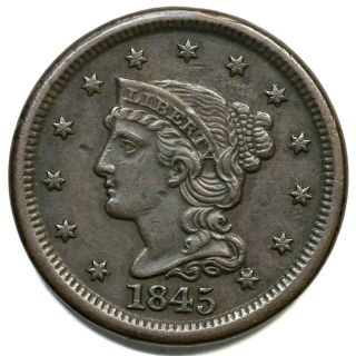 1845 N - 10 R - 3 Braided Hair Large Cent Coin 1c