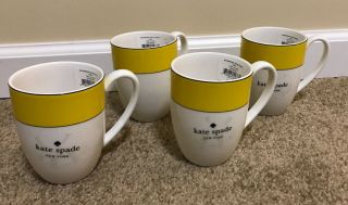 Lenox Kate Spade Rutherford Circle Yellow 4 (14oz) Coffee Mugs