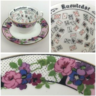 Vintage Aynsley Fine China Cup Of Knowledge Fortune Telling Pink Teacup & Saucer