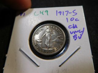 C49 Philippines 1917 - S 10 Centavos Choice Unc / Bu