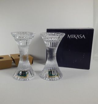 Mikasa Crystal Glass Candle Holders Ice Palace 5057782 Candlesticks 5 Inch Pair