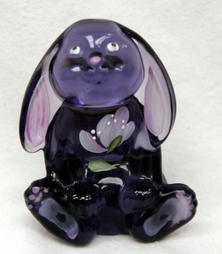 Fenton Hand Painted Glass Bunny Rabbit Purple/pink W Manufacturers Sticker B1353