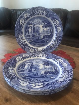 Set Of 4 Spode Blue Dinner Plates Made In England