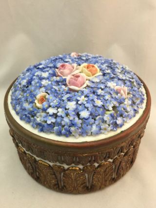 Elfinware Box Ormolu German Dresser Jar Antique Porcelain Flower Vanity Germany